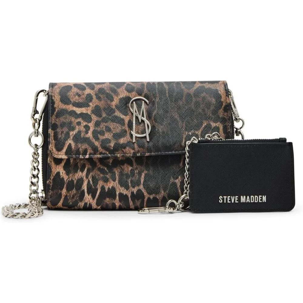 Women's Leopard Crossbody Wallet with Card Slots Removable Pouch